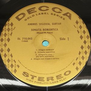 Andrés Segovia ‎– Platero And I / Sonata Romantica  Decca DL 10093 Gold LP EX