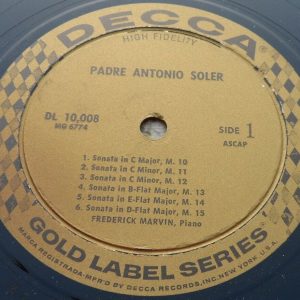 Antonio Soler ‎– 12 Sonatas Frederick Marvin – Piano Decca ‎Gold DL 10008 LP