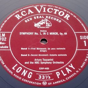 BRAHMS SYMPHONY No. 1 TOSCANINI  RCA LM 1702 USA 50’s LP