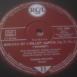 Beethoven Moonlight / Waldstein Sonatas Horowitz RCA LM 2009 LP 1956