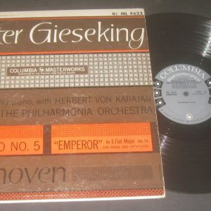Beethoven Piano Concerto 5 Emperor Karajan Gieseking Columbia 6-Eye ML 4623 lp