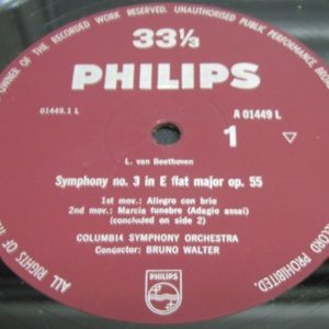 Bruno Walter – BEETHOVEN Symphony No.3 ” Eroica ” . Philips Plum label lp
