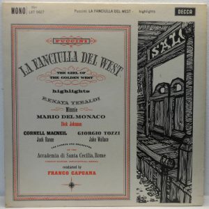 Decca LXT 5627 Mono Puccini – La Fanciulla Del West Highlights Mario Del Monaco