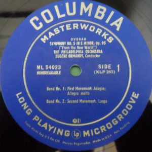 Dvorak ‎– New World Symphony Ormandy  Columbia ‎Blue ML 4023 lp