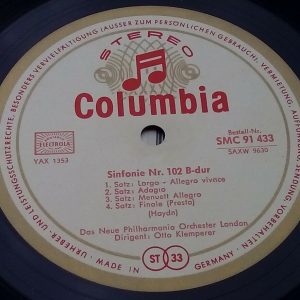 Haydn Symphony No. 100 / 102 Otto Klemperer Columbia SMC 91 433 LP EX