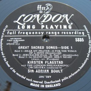 KIRSTEN FLAGSTAD / BOULT – Great Sacred Songs  London 5335 lp