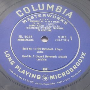 MOZART SYMPHONY NO. 41 Bruno Walter Columbia Blue label ML 4035 LP
