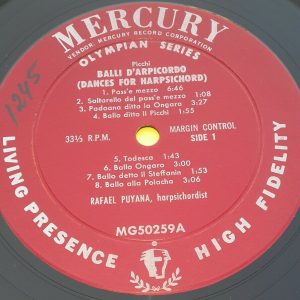 Puyana – Picchi , Frescobaldi Music for harpischord Mercury Living Presence ‎LP