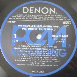 Bach / Hans Otto  Die Grosse Silbermannorgel Denon OX-7184-ND Japan lp EX+