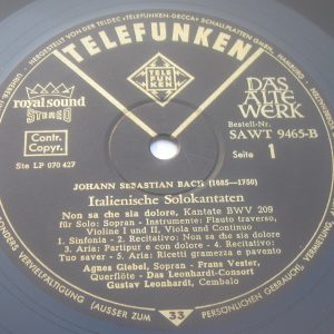 Bach – Italienische Solokantaten Gustav Leonhardt  Telefunken Sawt 9465 LP EX