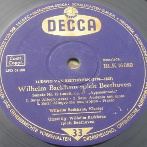Backhaus / Beethoven – Moonlight Pathétique Appassionata Decca BLK 16080 lp