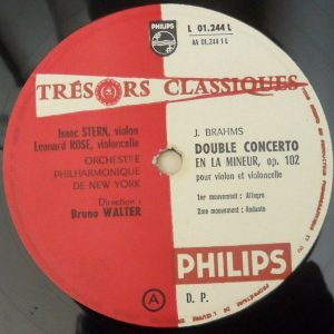 Brahms Double Concerto / Overture STERN ROSE WALTER Philips L 01244 L LP 50’s EX