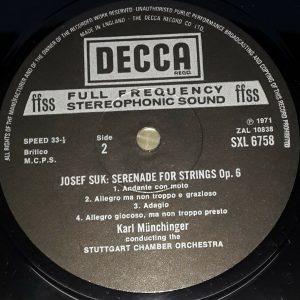 Dvorak & Suk  Serenades For Strings Munchinger  Decca ‎ SXL 6758 LP EX