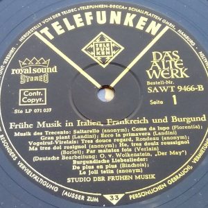 Early Music In Italy, France And Burgundy  Studio Der Frühen Musik Telefunken LP
