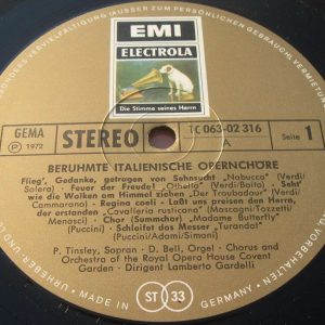 Famous Italian choirs Verdi Mascagni Puccini Etc Gardelli HMV ELECTROLA GOLD lp