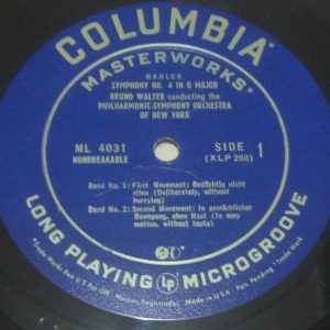 MAHLER Symphony No. 4 BRUNO WALTER / Columbia ML 4031 Blue Label LP