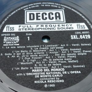 Mario del Monaco Sings Verdi Nicola Rescigno  Decca ‎ SXL 6429‎ England lp EX