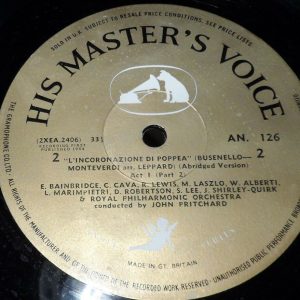 Monteverdi L’Incoronazione di Poppea Laszlo Pritchard HMV AN 126-7 2 LP  ED1
