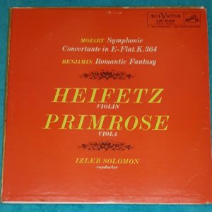 Mozart Symphonie Benjamin Fantasy Solomon Primrose Heifetz RCA LM-2149 lp 1957