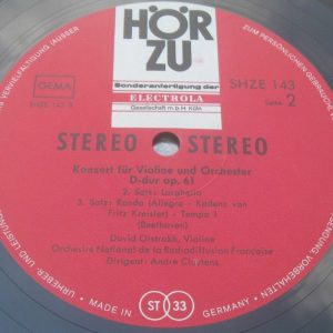 Oistrakh / Cluytens – Beethoven Violin Concerto HÖR ZU ?– SHZE 143 lp 1967 EX