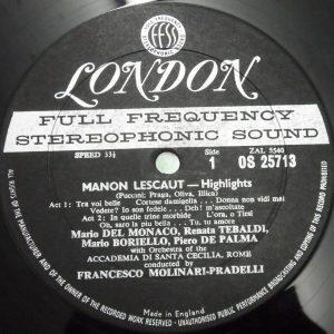 Puccini ‎Manon Lescaut Highlights Del Monaco Molinari-Pradelli London OS 25713
