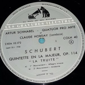 Schubert Quintet in A major the trout Schnabel Pro Arte Quartet HMV COLH 40 LP
