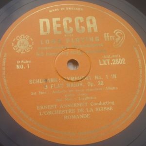 Schumann Symphony No. 1 Ansermet Decca ‎– LXT 2602 LP ED1 50’s