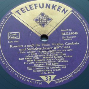 Telefunken BLE 14048 Redel Barchet Reinhardt Priegnitz – Bach Concertos lp RARE