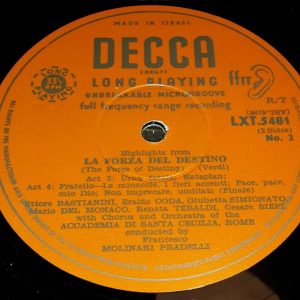 Verdi ‎- La Forza Del Destino Highlights Molinari-Pradelli Decca LXT 5481 LP EX