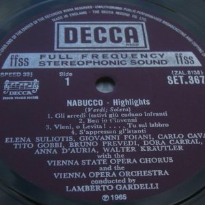 Verdi – Nabucco Highlights SULIOTIS GOBBI CAVA – GARDELLI DECCA SET 367 lp EX
