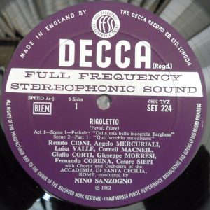 Verdi Rigoletto Macneil Sutherland Sanzogno Decca SET 224-6 3 lp Box ex