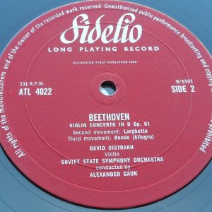 Beethoven ‎- Violin Concerto Gauk Oistrakh Summit / Fidelio‎ ATL 4022 lp ed1 ex