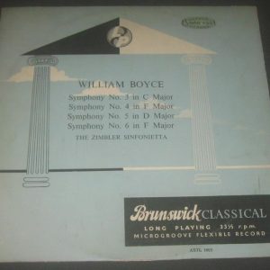 ‎Boyce Symphonies 3 4 5 6  The Zimbler Sinfonietta  Brunswick AXTL 1003 LP RARE