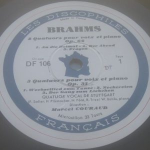 Brahms Quartets Voices and Piano Marcel Couraud Les Discophiles DF 106 LP