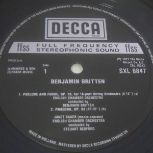 Decca SXL 6847 BRITTEN Phaedra / Sacred and Profane BAKER / PEARS LP