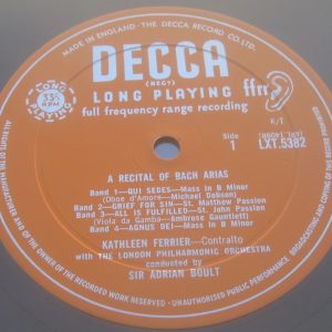 Ferrier –  A Recital Of Bach And Handel Arias Boult  Decca LXT 5382 LP EX