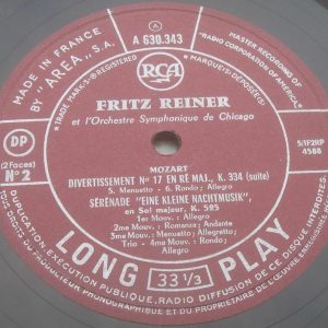 Mozart Divertimento No. 17 , Serenade in G major K 525 Reiner RCA 630343 LP