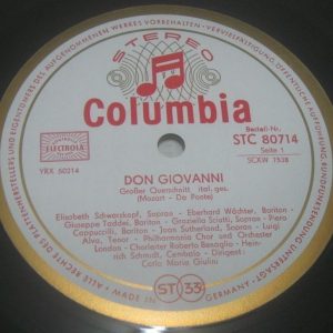 Mozart Don Giovanni Schwarzkopf Giulini Columbia Gold STC-80714 ED1 LP EX