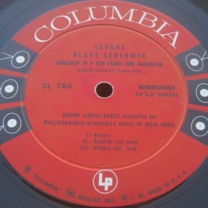 Oscar Levant – Levant Plays Gershwin Columbia CL 700 6-Eye LP