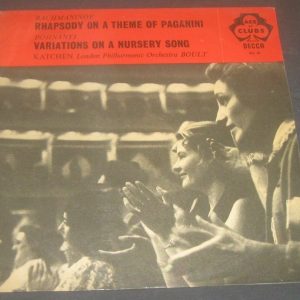 Rachmaninov Paganini Rhapsoy Dohnanyi Variations Katchen / Boult Decca ACL 65 LP
