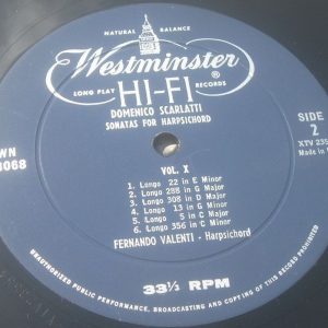 Scarlatti Harpsichord Sonatas Fernando Valenti Westminster XN 18068 lp 1955