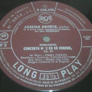 BRUCH / WIENIAWSKI Concerto No. 2 Heifetz Violin RCA 630340 lp 50’s EX
