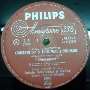 Beethoven – Concerto No. 5 Casadesus Mitropoulos Philips A 01.215 L lp