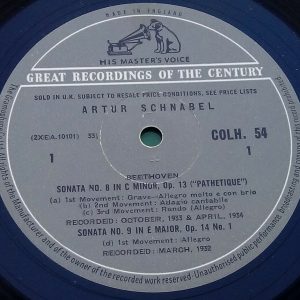Beethoven Sonatas Nos. 8 , 9 & 10 Schnabel – Piano HMV COLH 54  England LP