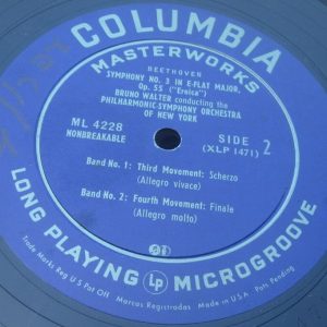 Beethoven Symphony No. 3 Eroica Bruno Walter Columbia Blue label ML 4228 ED1 lp