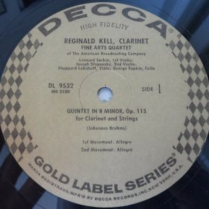 Brahms Clarinet Strings Quintet Kell Fine Arts Quartet Decca Gold DL-9532 lp ex