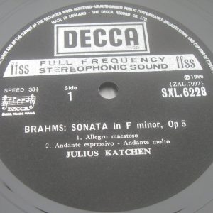 Brahms Piano Works  Sonata / Scherzo  Katchen  Decca ‎SXL 6228 LP EX
