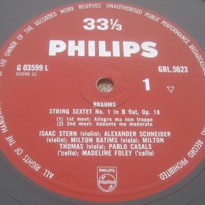 Brahms String Sextet Stern Schneider Katims, Thomas Casals Foley PHILIPS lp