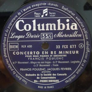 Columbia FCX 677 POULENC – Concerto for Harpsochord / Two Pianos JACQUES FEVIER