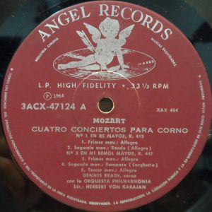 Dennis Brain / Von Karajan – Mozart – Horn Concertos Nos. 1 – 4 LP Angel Chile